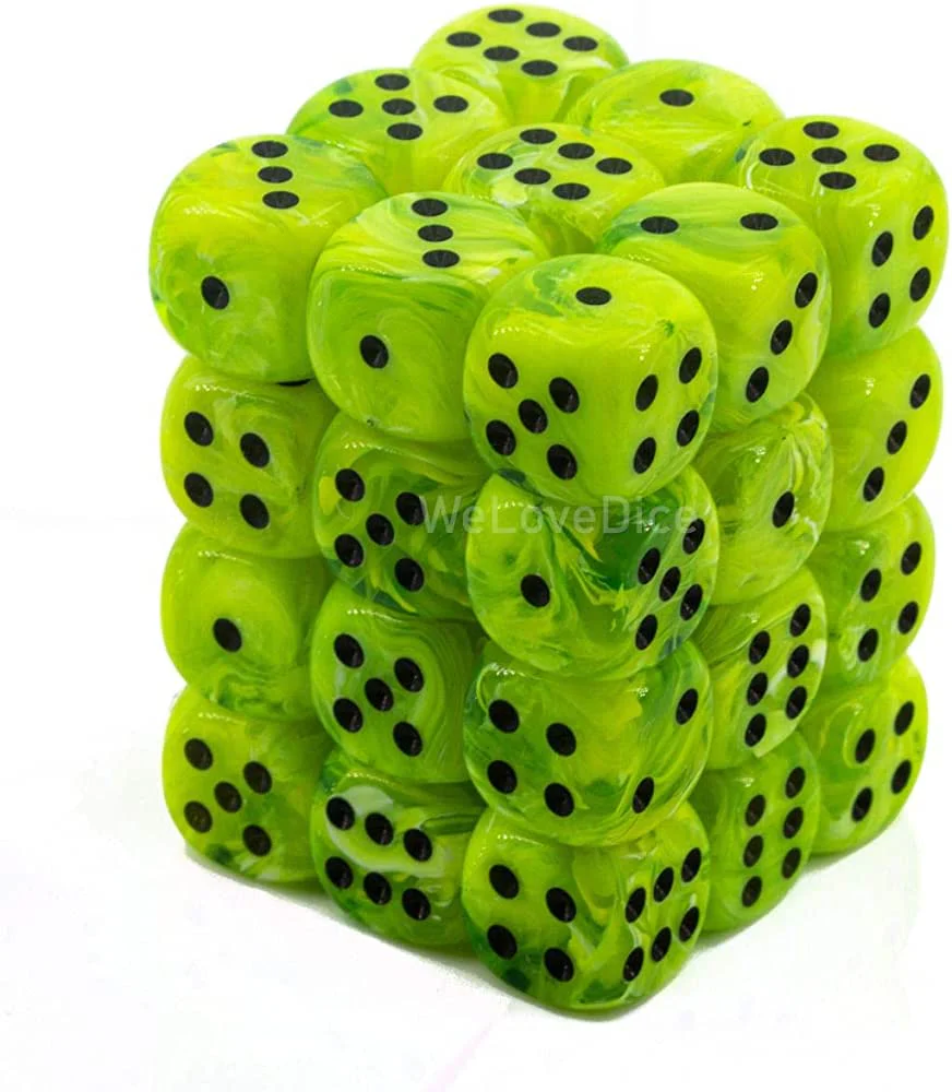 Chessex: 12mm d6 Dice Block - Vortex Bright Green/Black