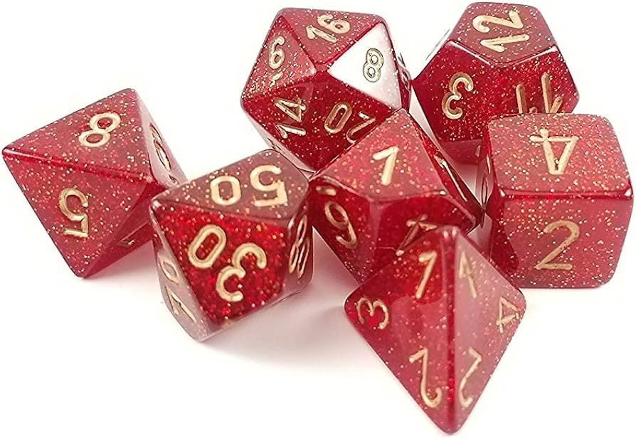 Chessex: Glitter - Polyhedral Ruby/Gold 7-Die Set - Image 2