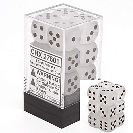 Chessex: FrostedTM 16mm d6 Clear/black Dice BlockTM